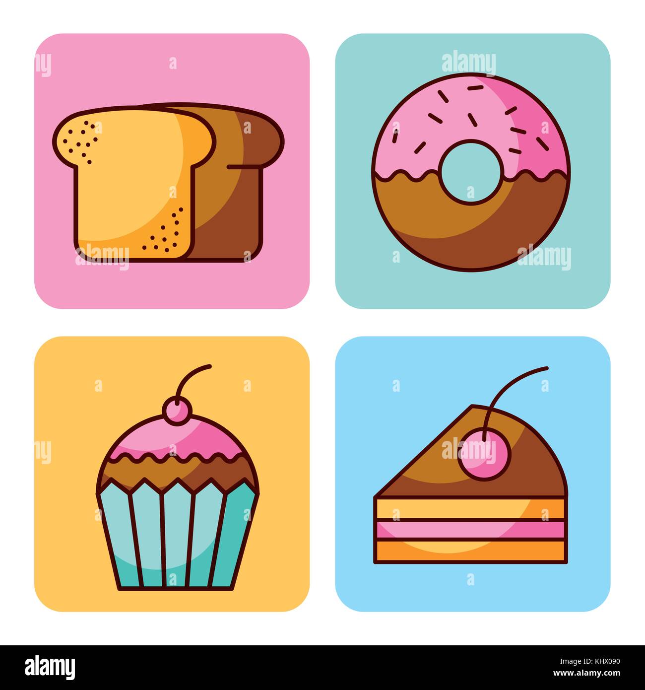 set of bakery dessert cupcake donut bread cake Stock Vector Image & Art ...