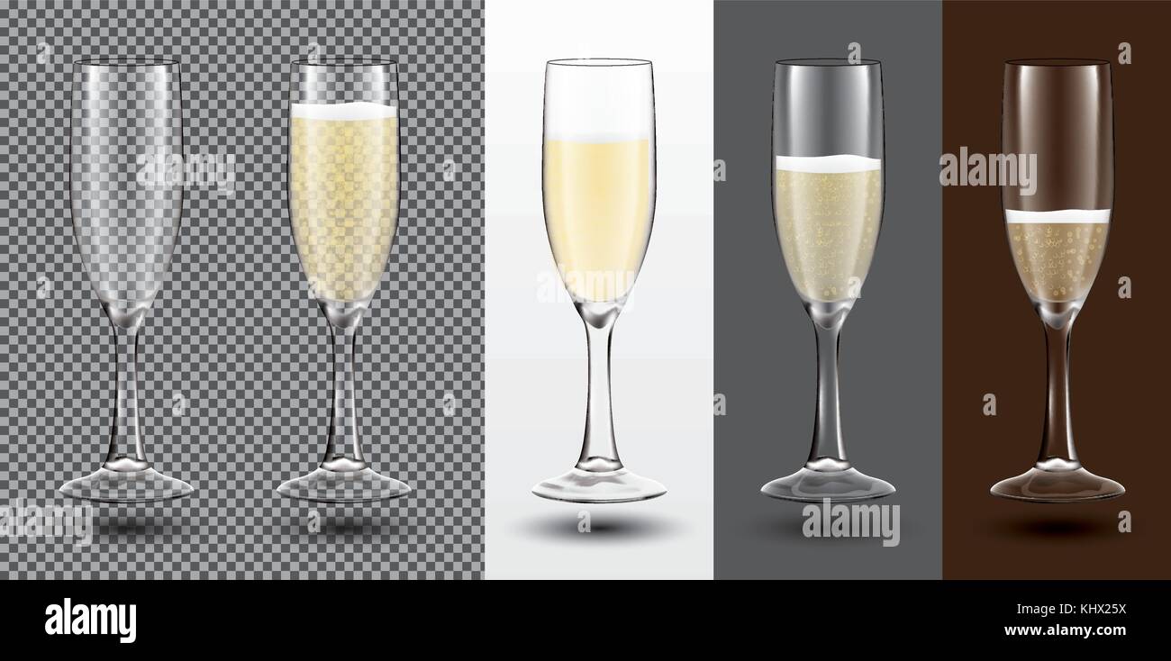 Champagne Glass Set on Different Backgrounds. Transparent. Vector Illustration. Stock Vector