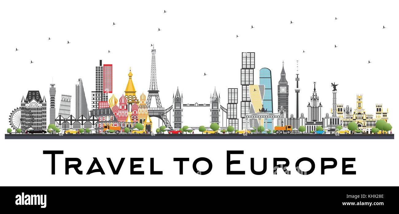 Famous Landmarks in Europe. London, Paris, Moscow, Rome, Madrid. Vector Illustration. Business Travel and Tourism Concept. Image for Presentation, Ban Stock Vector