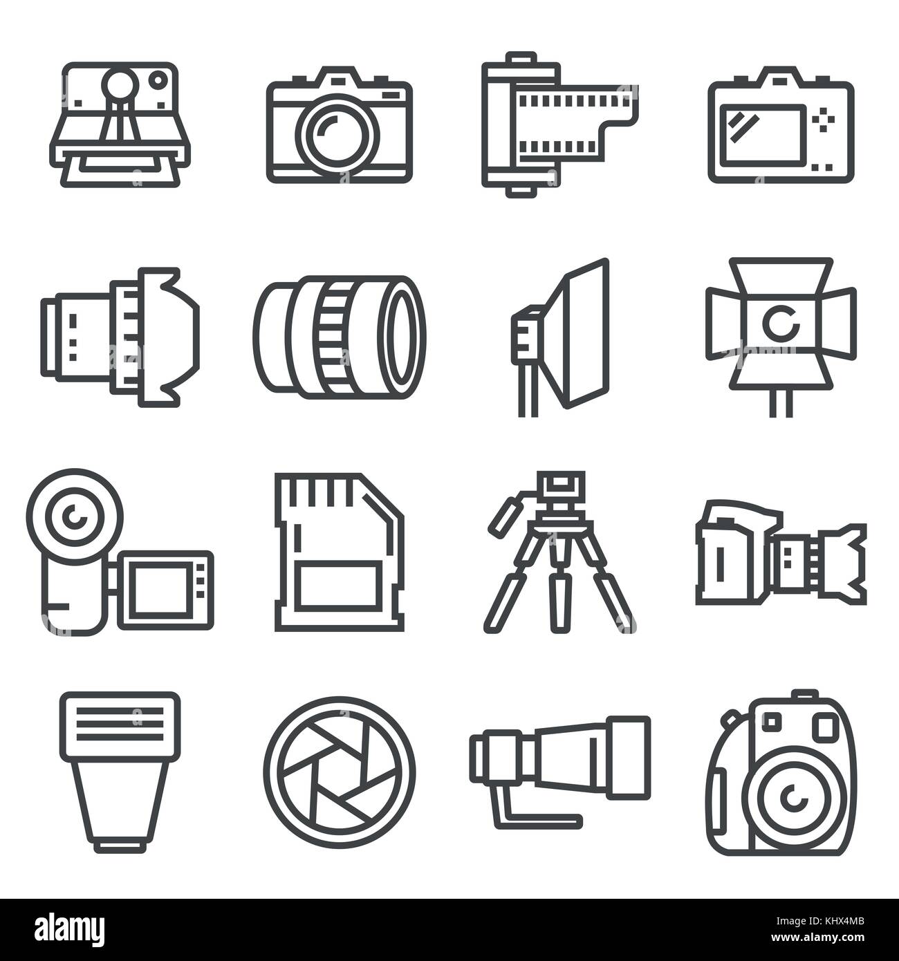 vector line photo icons set on white background Stock Vector Image ...