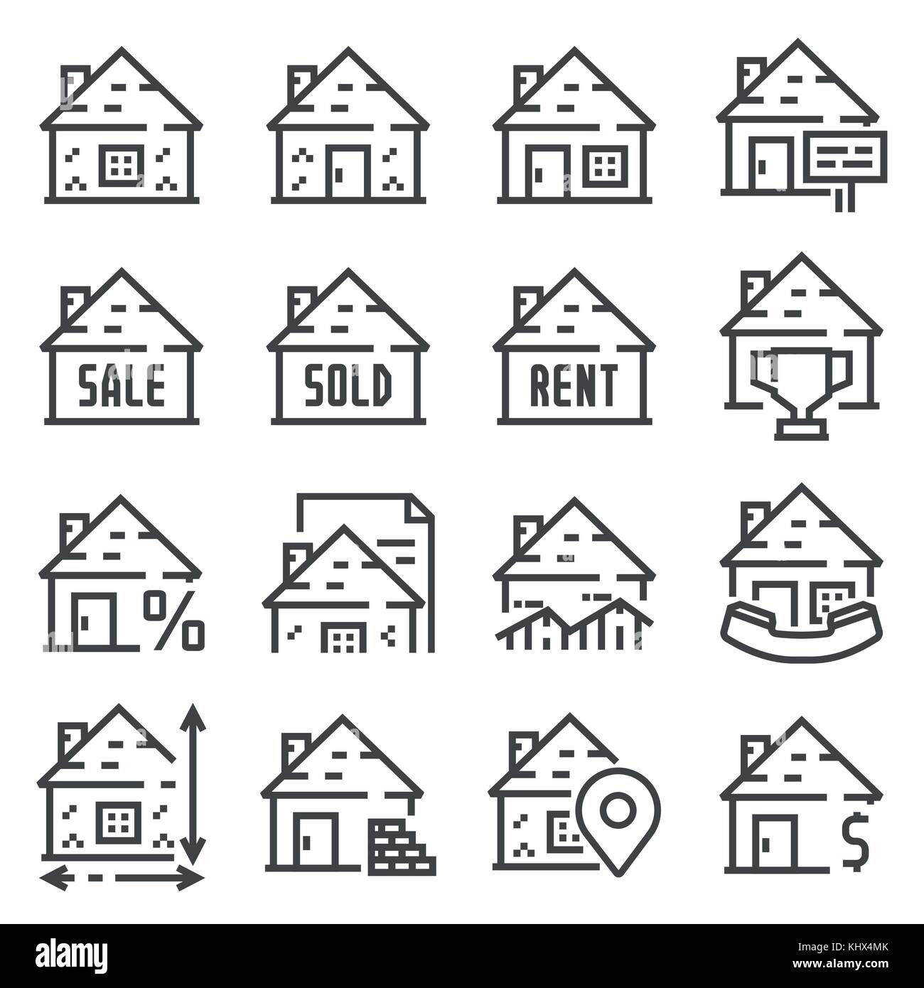 Simple set of real estate related vector line icons Stock Vector Image ...