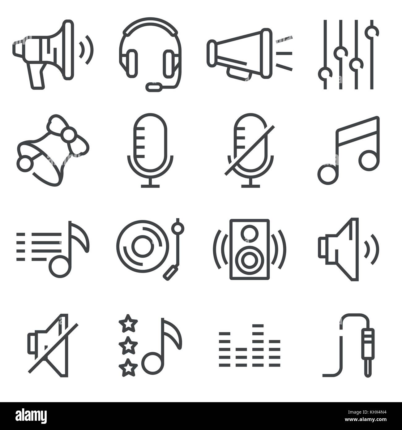 Sound icons set vector, Audio signs, elements isolated on white