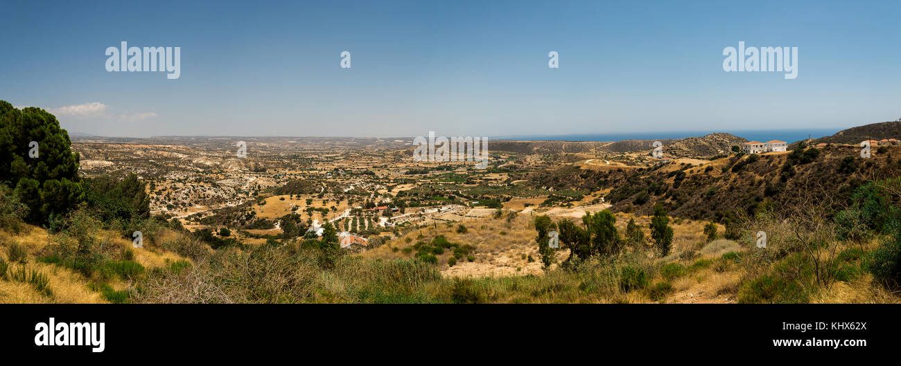 A panoramic countryside view from Pissouri village viewpoint, between Limassol and Paphos, Cyprus Stock Photo