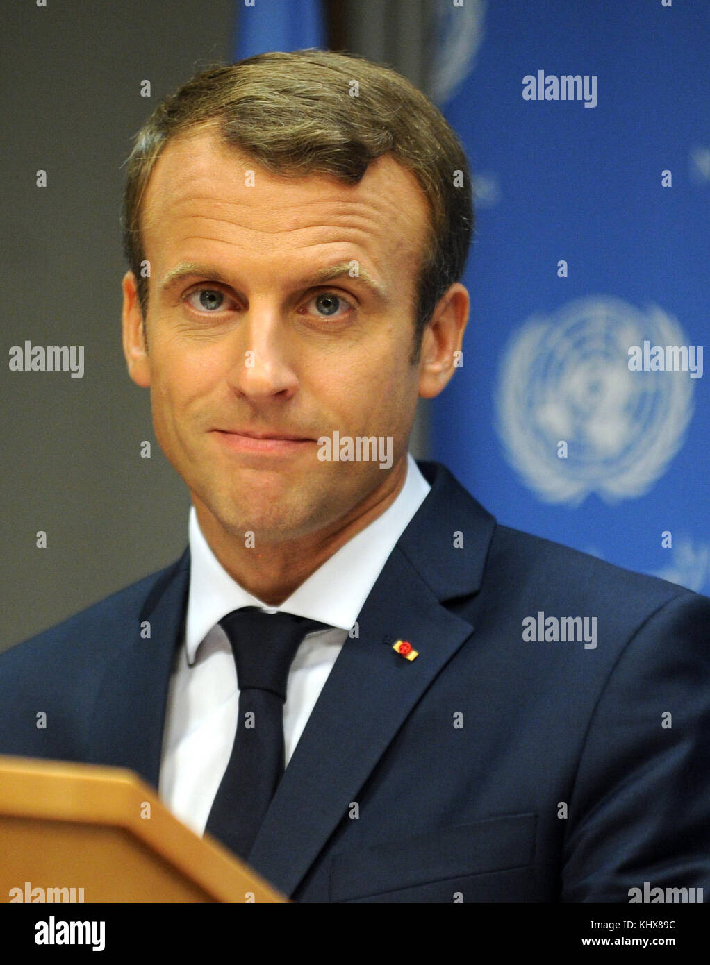 New York Ny September 19 French President Emmanuel Macron Speaks Stock Photo Alamy