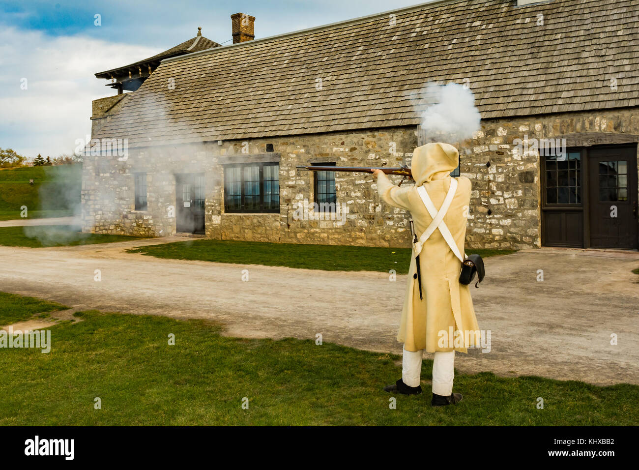 Colonial Soldier Firing a Musket Stock Photo