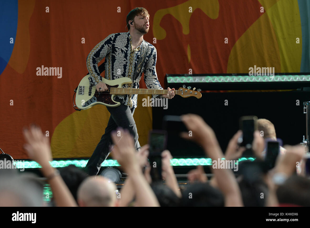 NEW YORK, NY - JULY 28: Lead singer Dan Reynolds and his band Imagine Dragons perform on ABC's 'Good Morning America' at Rumsey Playfield on July 28, 2017 in New York City.  People:  Dan Reynolds Stock Photo