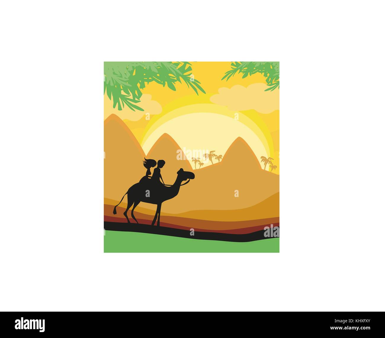 Tourists riding camel Stock Vector