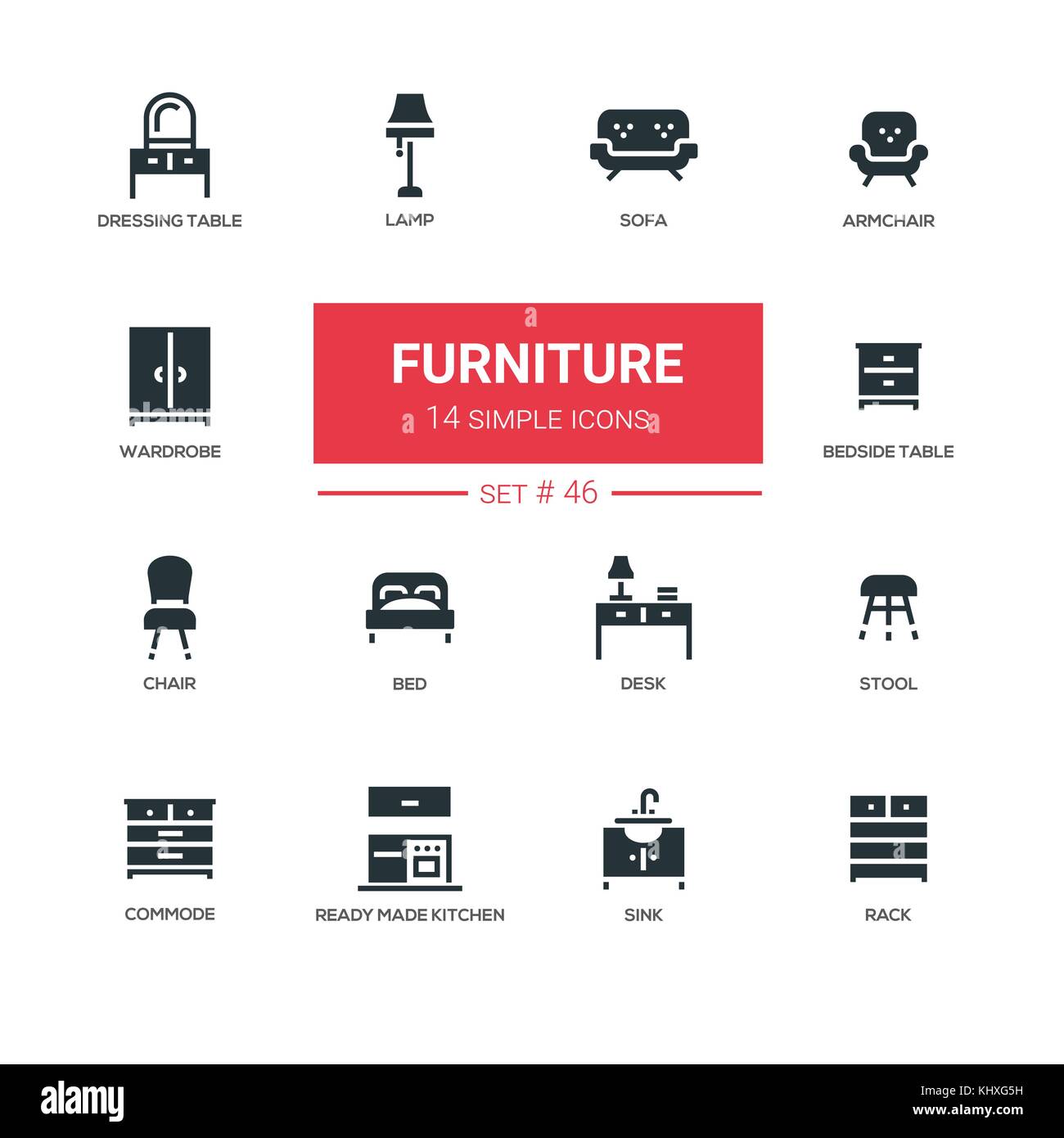 Furniture - line design icons set Stock Vector