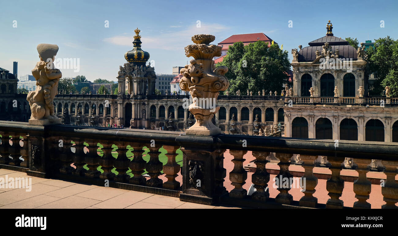 Europe, Germany, Saxony, Dresden city, the old town, the Zwinger Fortress, the court central; The Zwinger is an 18th century baroque palace, which houses several noted museums, the most famous of which is the Semper Gallery. Stock Photo