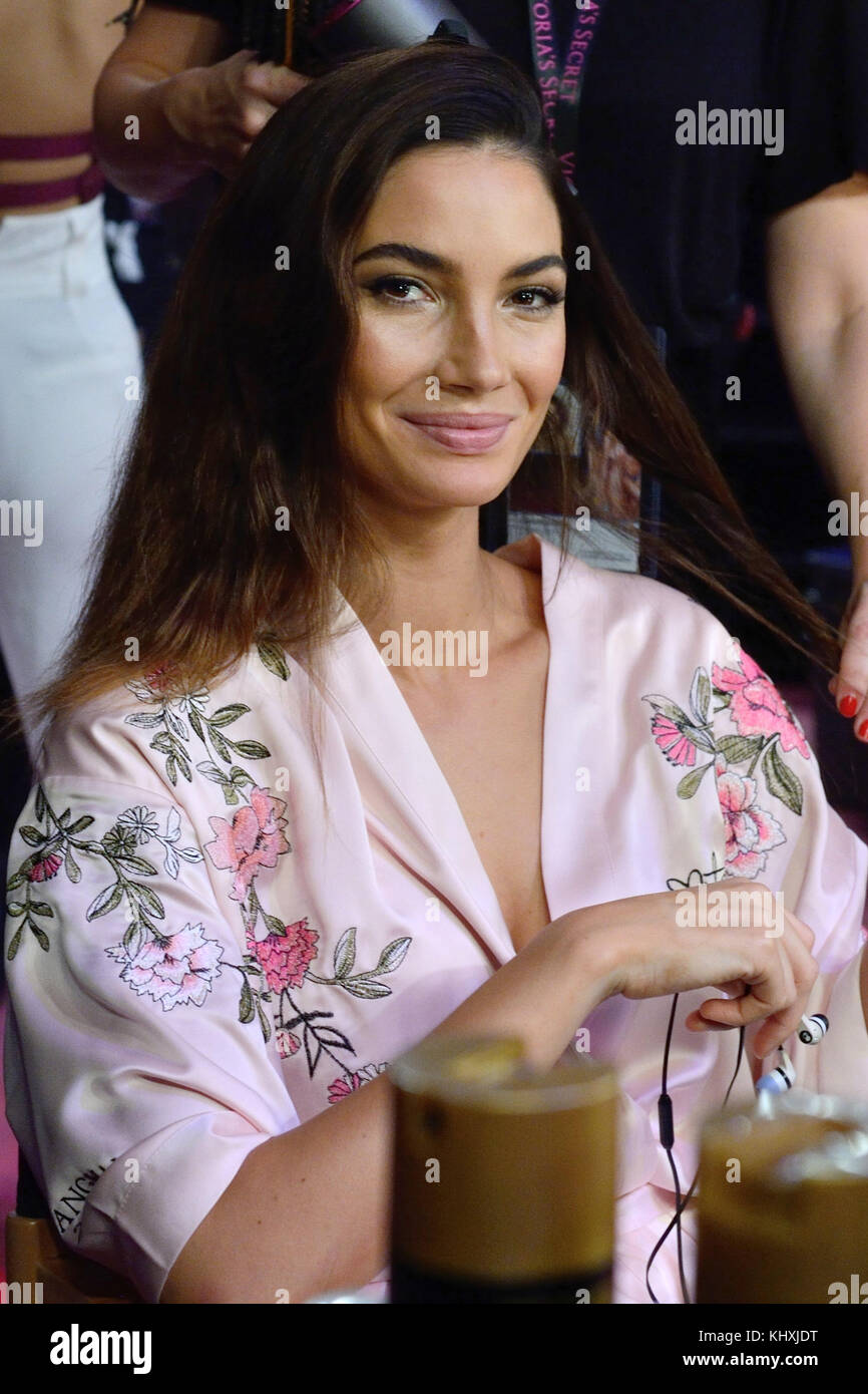 Lily Aldridge backstage ahead of the Victoria's Secret Fashion Show at