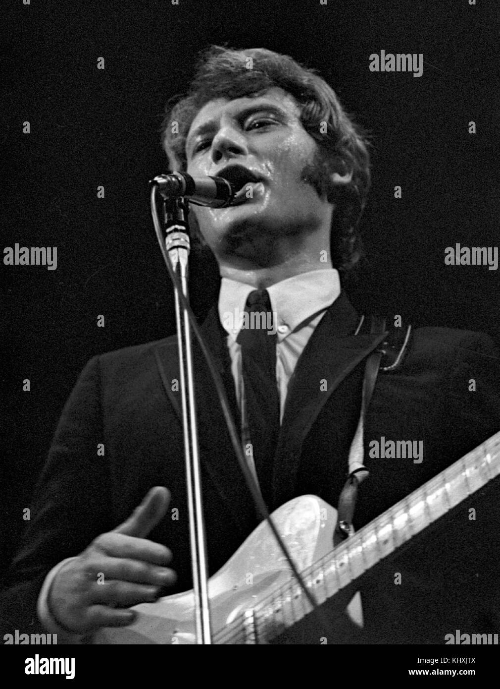 French singer Johnny Hallyday performs during the concert in Prague, Czechoslovakia, July 1