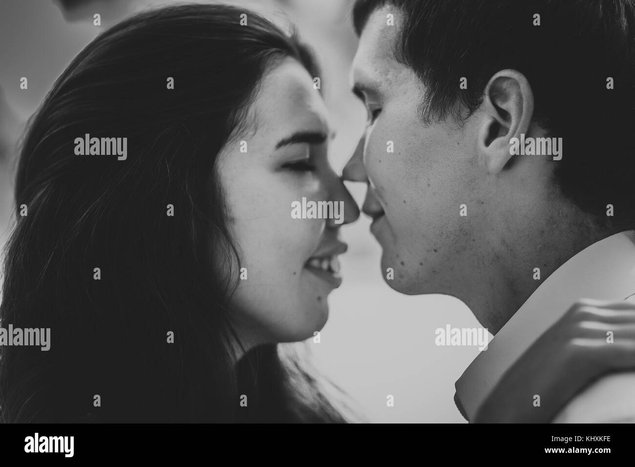 Black and white photo beautiful young couple in the park Stock Photo ...