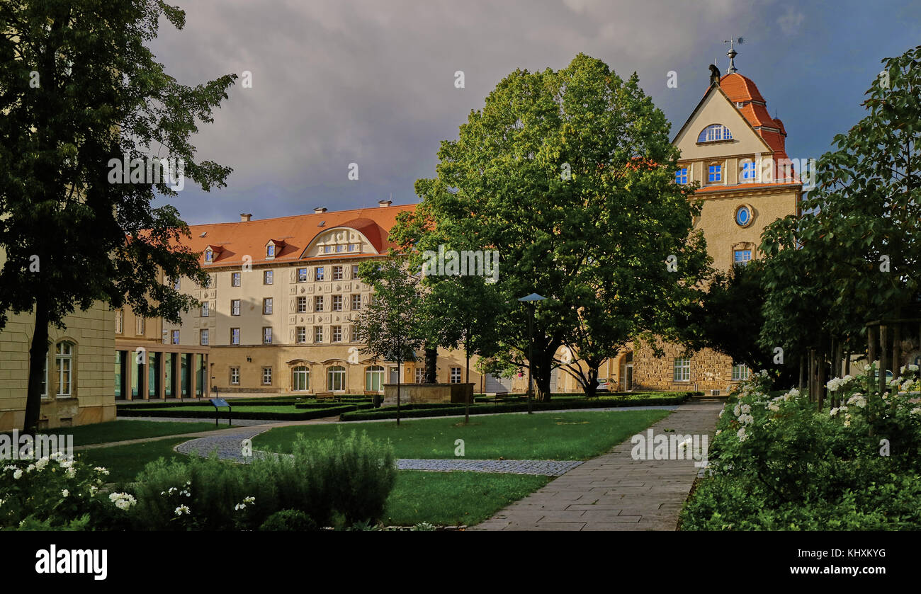 Europe, Germany, Saxony, Pirna city, the castle Sonnenstein; Known for the death approximately 15 000 people handicaped in the castle of Sonnenstein between June, 1940 and August, 1941, the massacres which stopped after the populations put pressure on the authorities Stock Photo