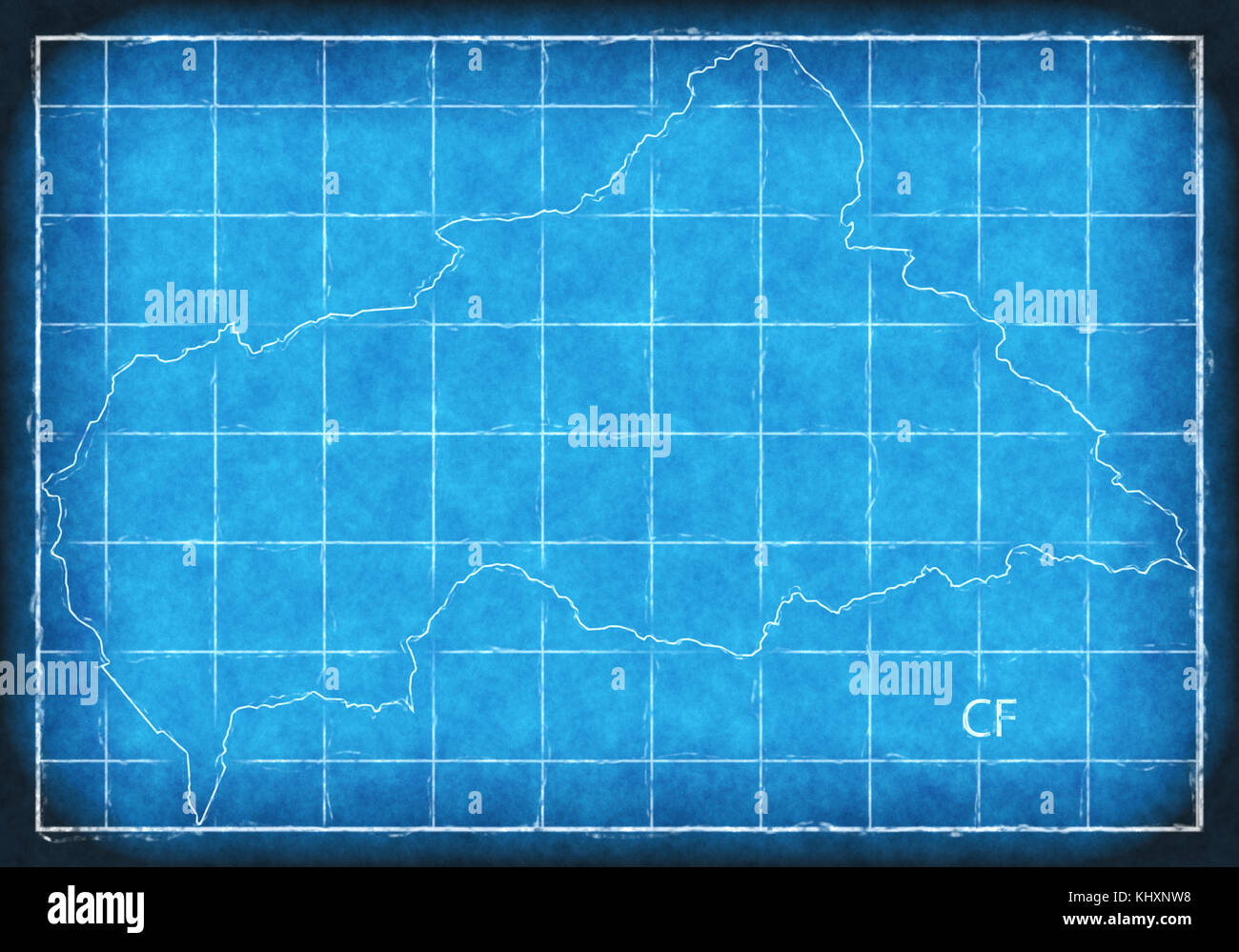 Central African Republic map blue print artwork illustration silhouette ...