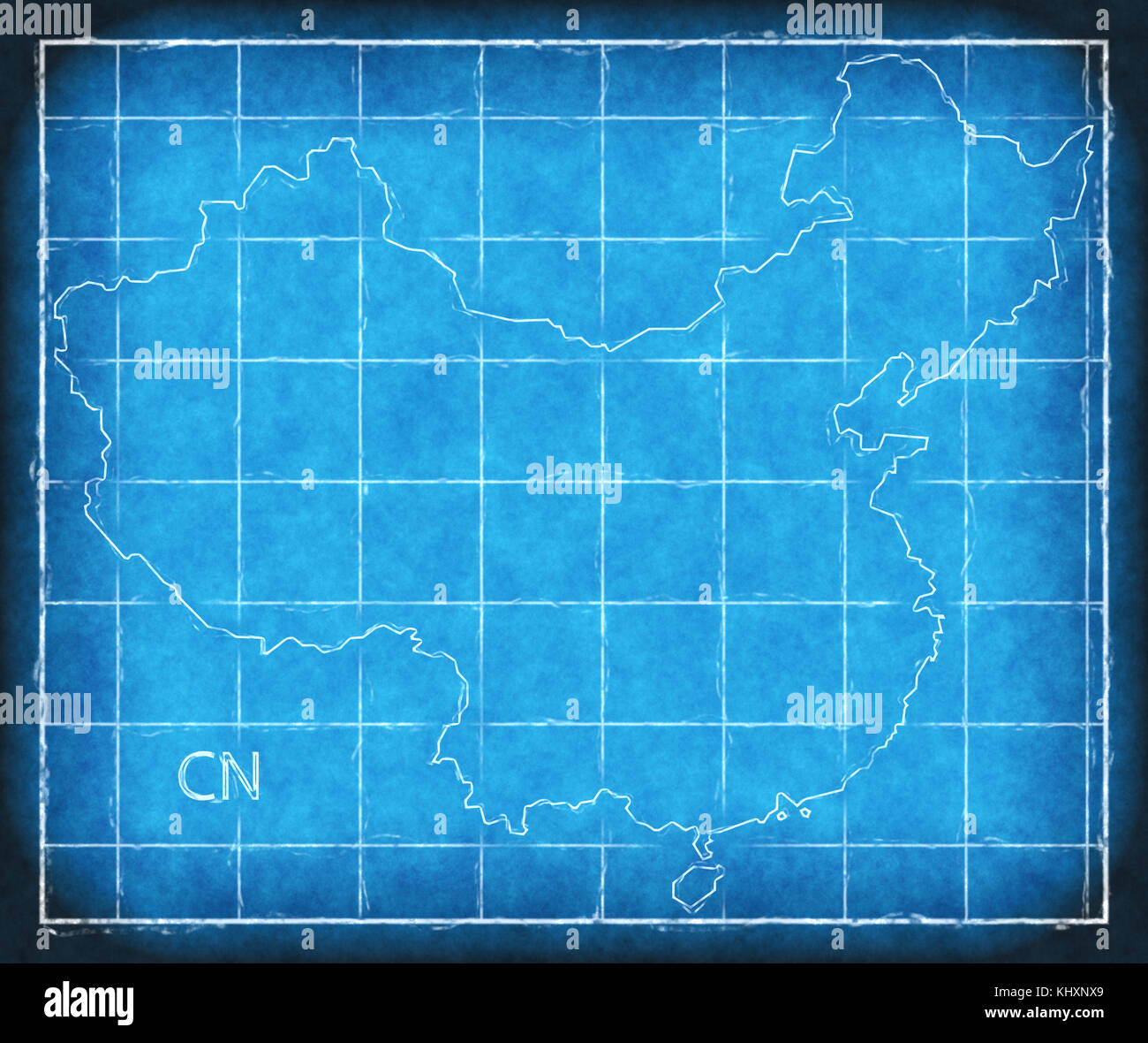China map blue print artwork illustration silhouette Stock Photo - Alamy