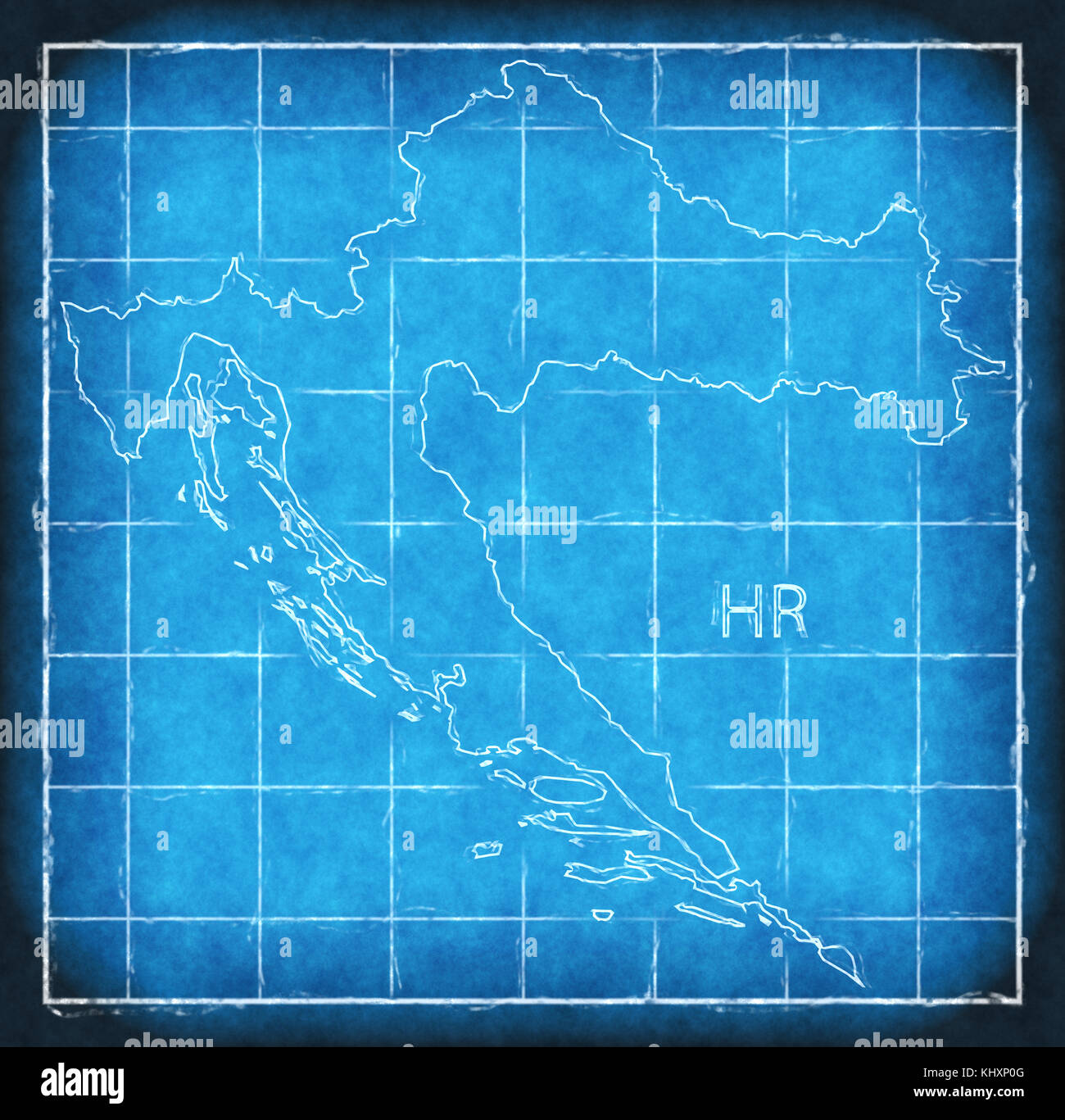 Croatia map blue print artwork illustration silhouette Stock Photo