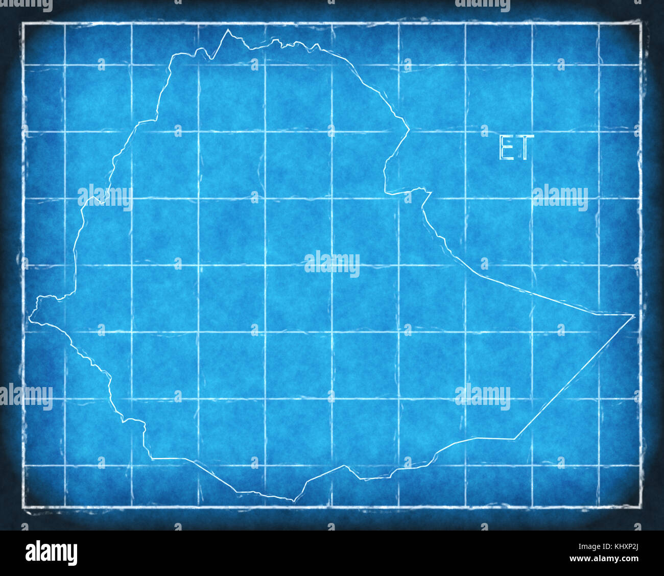 Ethiopia map blue print artwork illustration silhouette Stock Photo