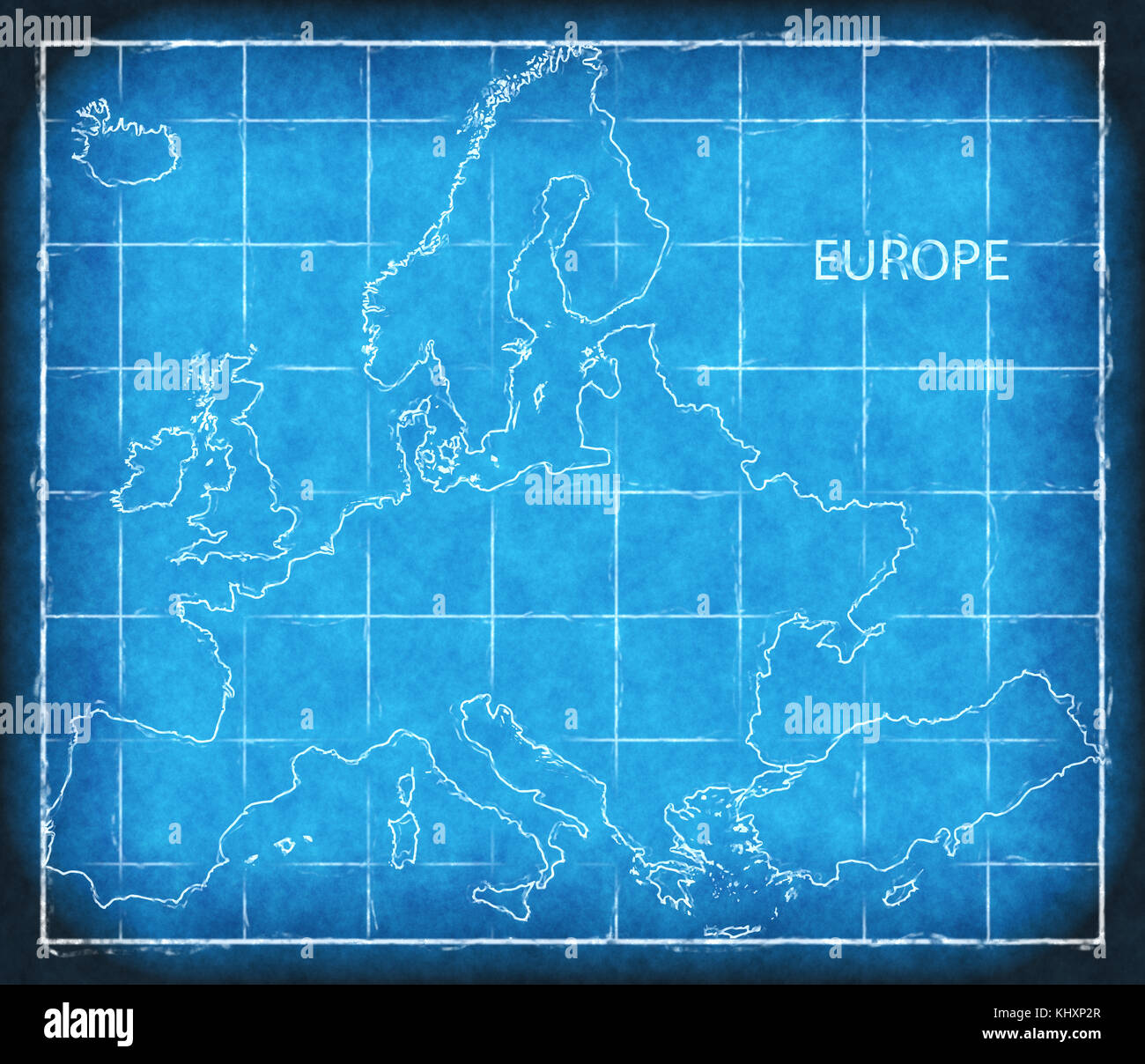 Europe map blue print artwork illustration silhouette Stock Photo