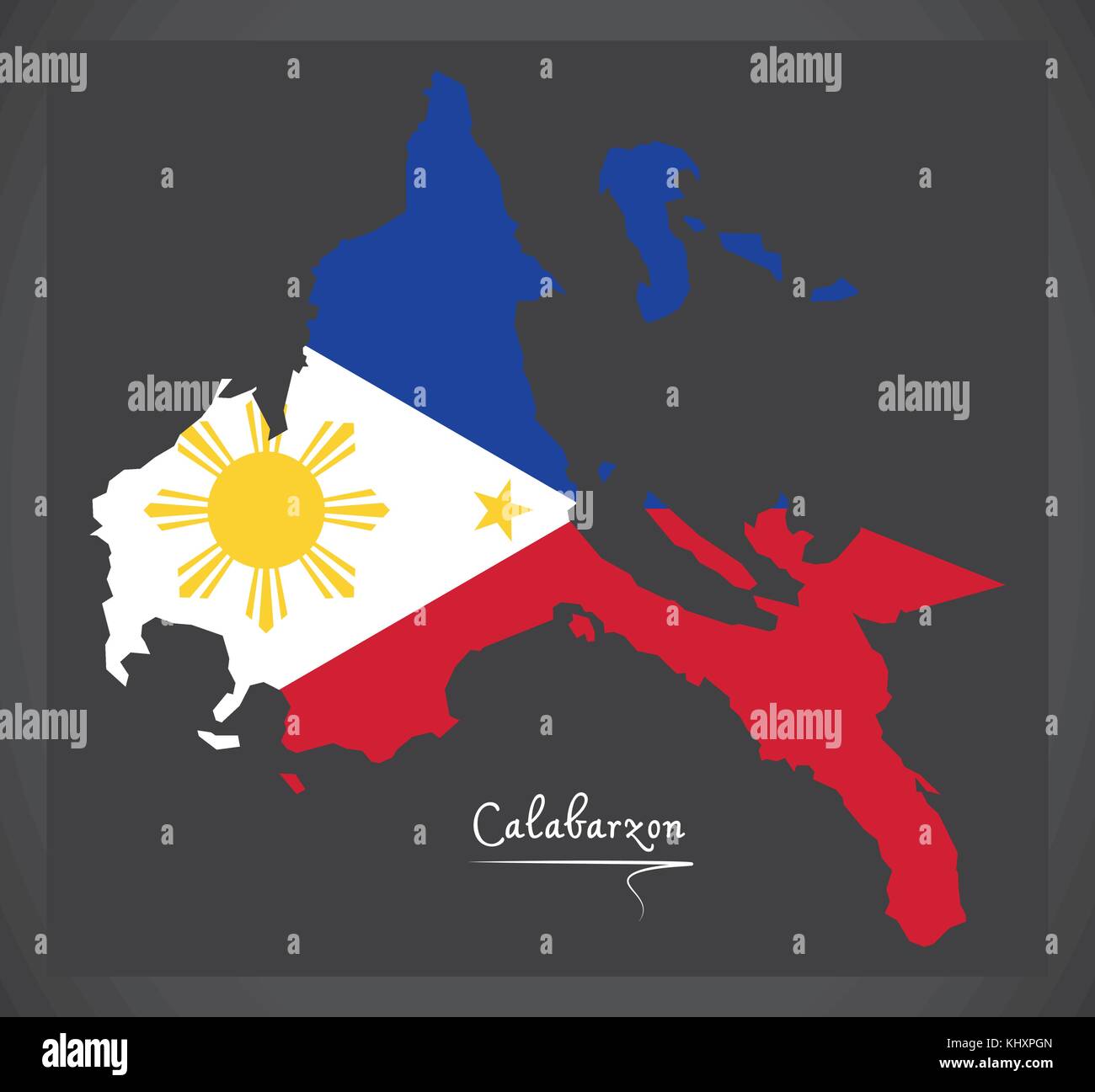 Calabarzon map of the Philippines with Philippine national flag illustration Stock Vector