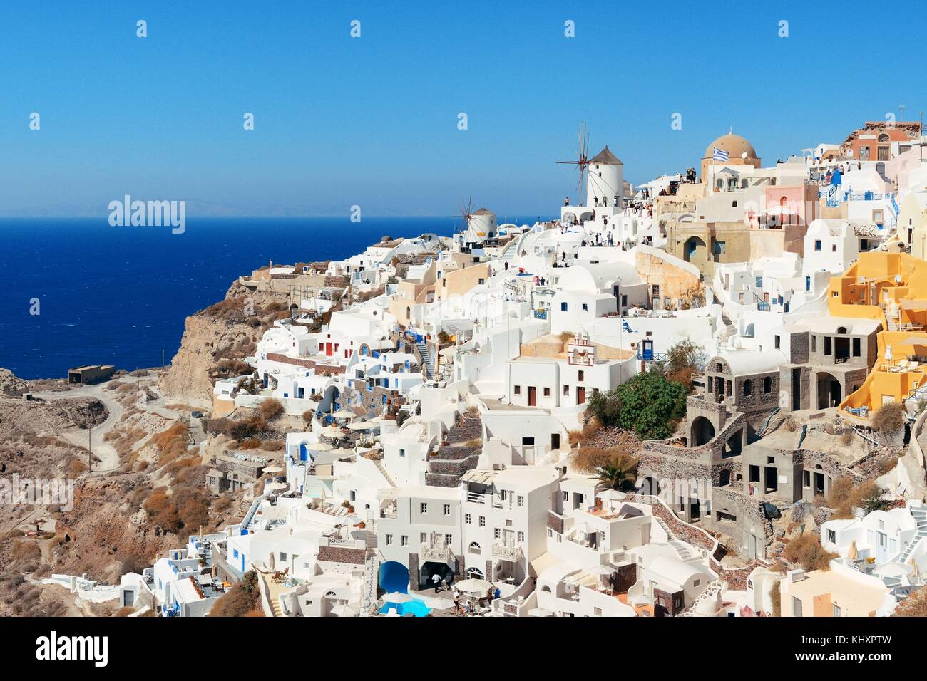 Santorini skyline with buildings in Greece Stock Photo - Alamy