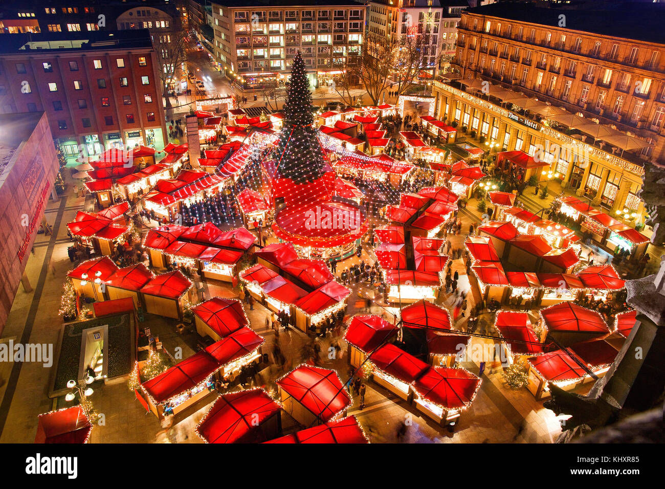 Santa Claus at Cologne Cathedral Christmas Market with illuminated ...