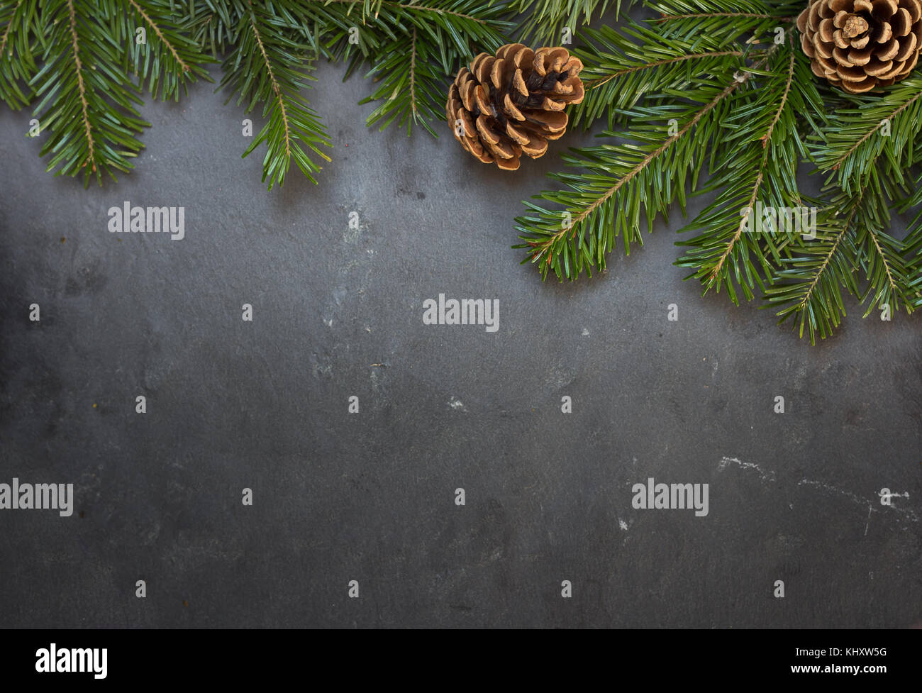 christmas fir tree branch frame Stock Photo