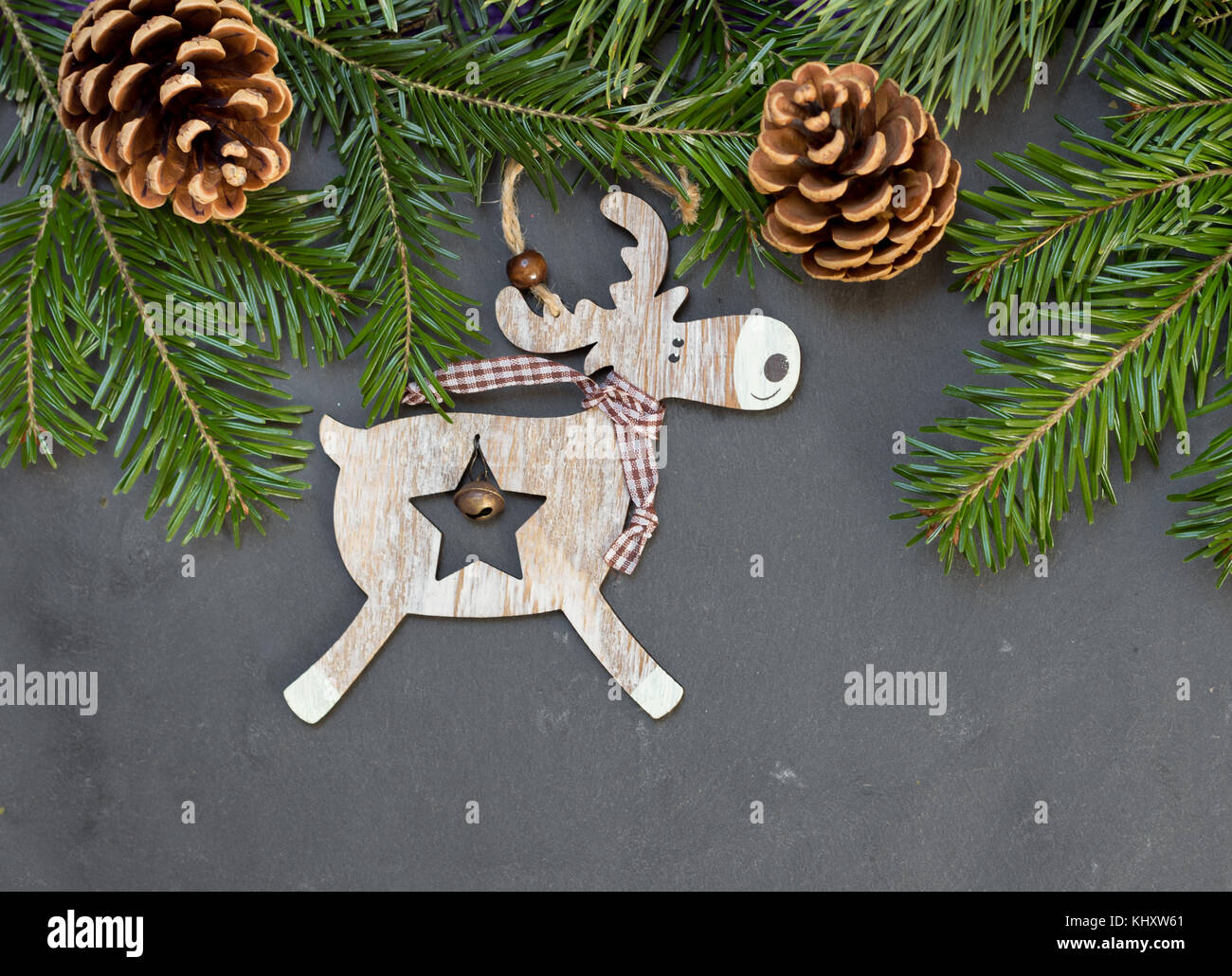 christmas wooden reindeer decoration Stock Photo