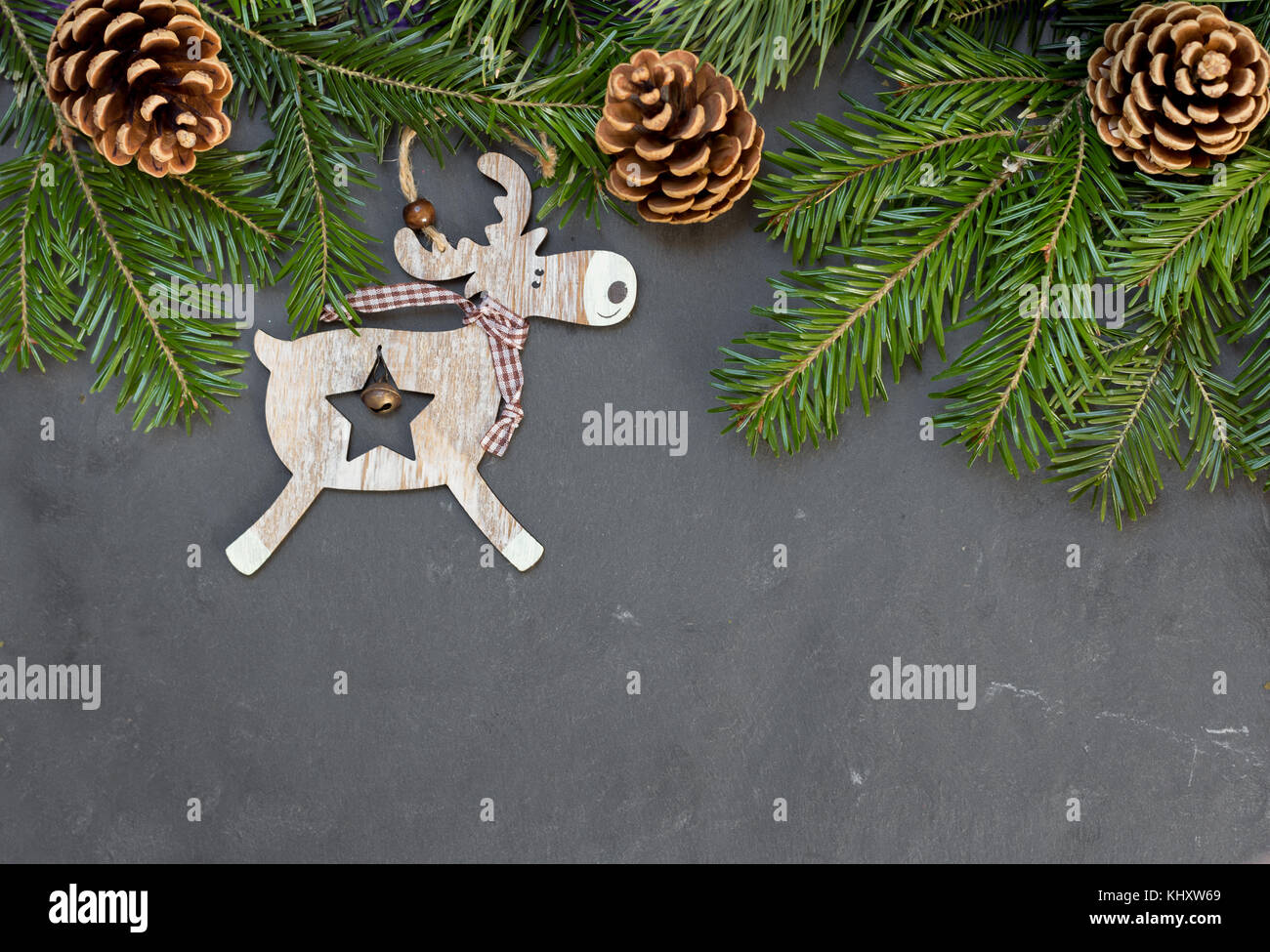 christmas frame fir branch and decoration Stock Photo