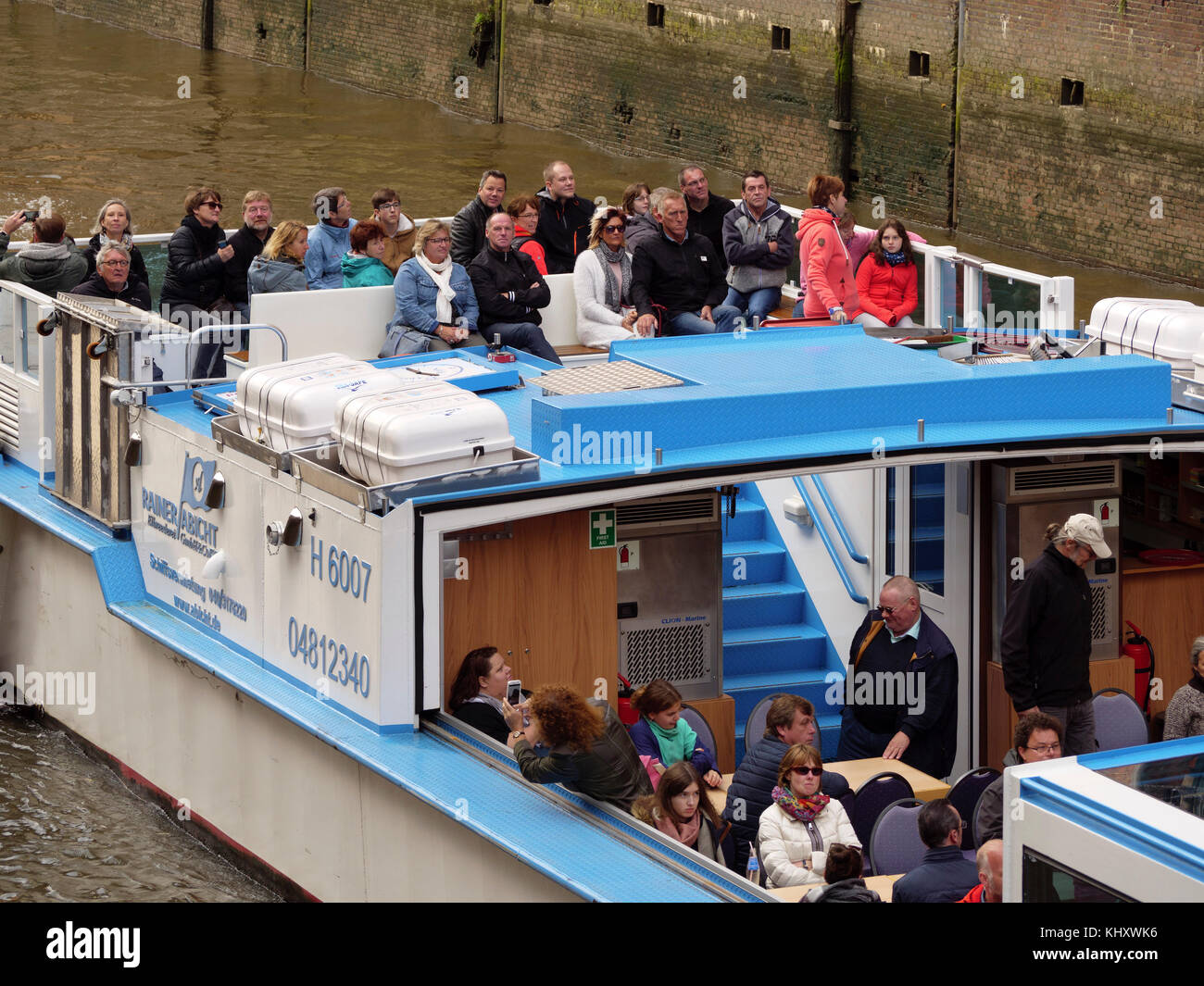 tourist boat in Speicherstadt, Hamburg, Germany, Europe Stock Photo