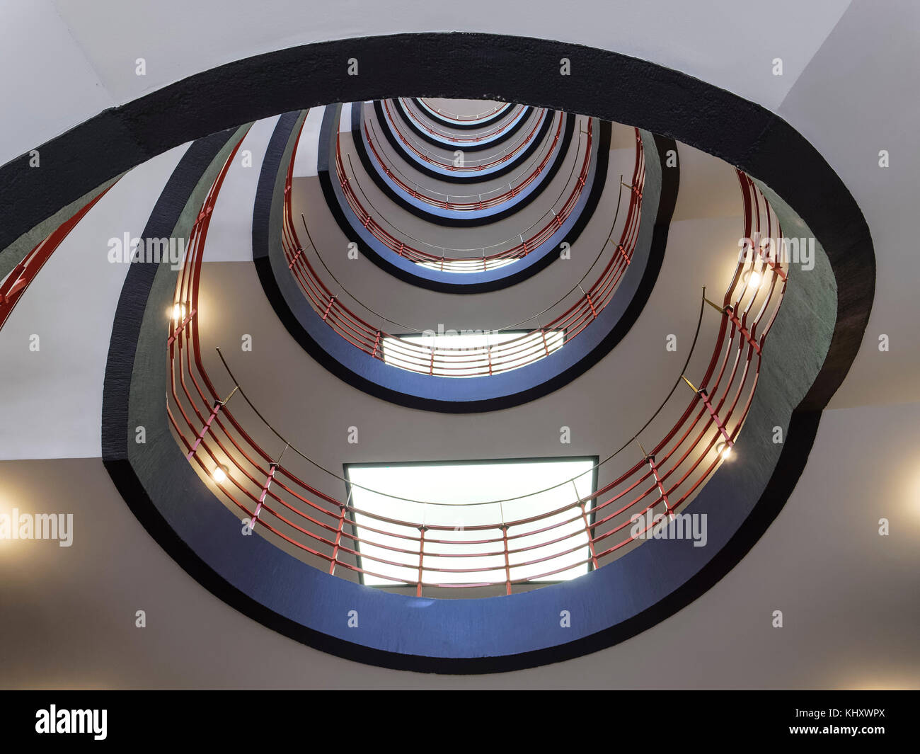 Staircase in Sprinkenhof  building in Kontorhaus quarter, built by  Hans + Oskar Gerson + Fritz Höger,  Hamburg, Germany, Europe, UNESCO world heritag Stock Photo