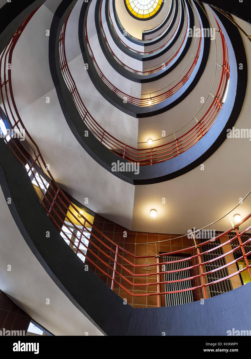 Staircase in Sprinkenhof  building in Kontorhaus quarter, built by  Hans + Oskar Gerson + Fritz Höger,  Hamburg, Germany, Europe, UNESCO world heritag Stock Photo