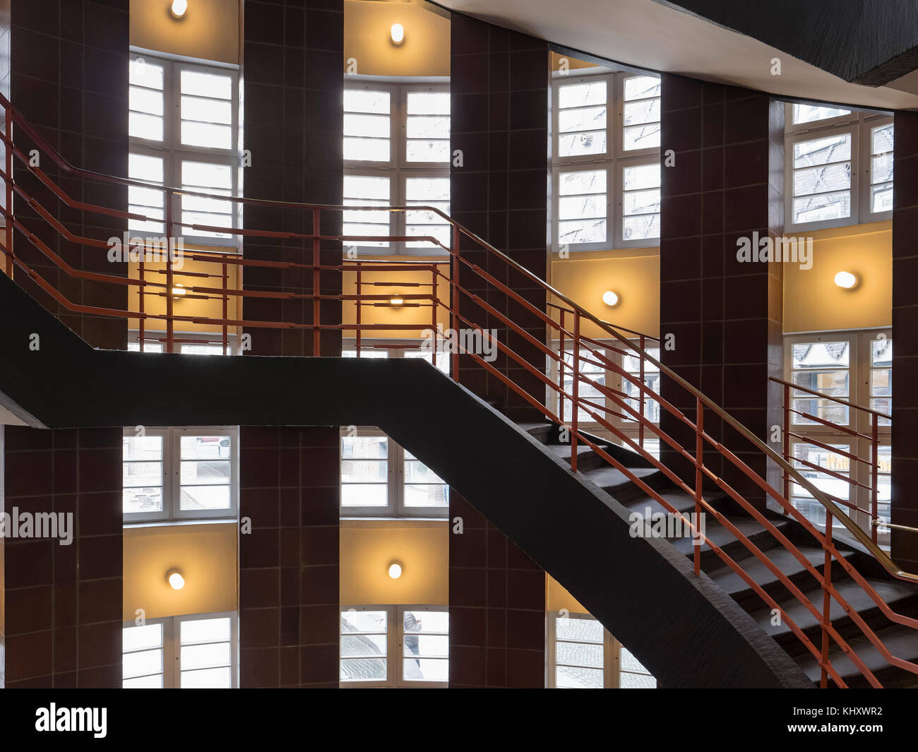 Staircase in Sprinkenhof  building in Kontorhaus quarter, built by  Hans + Oskar Gerson + Fritz Höger,  Hamburg, Germany, Europe, UNESCO world heritag Stock Photo