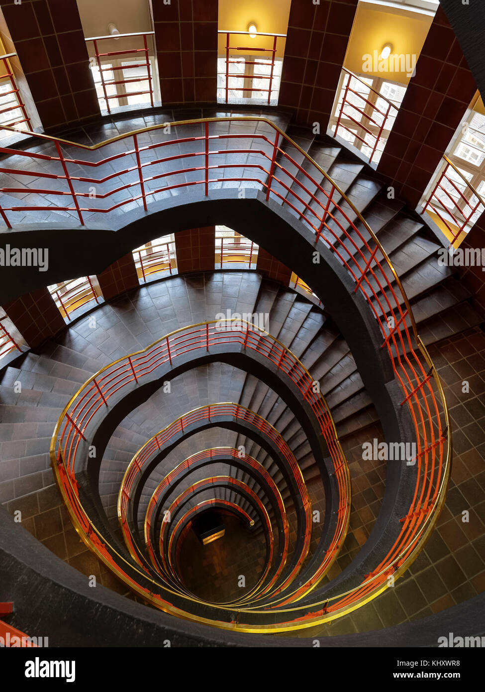 Staircase in Sprinkenhof  building in Kontorhaus quarter, built by  Hans + Oskar Gerson + Fritz Höger,  Hamburg, Germany, Europe, UNESCO world heritag Stock Photo