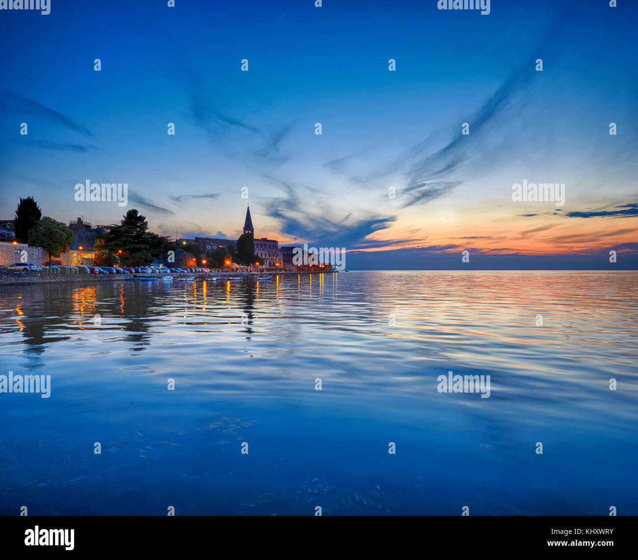 Coastal town of Rovinj, Istria, Croatia in sunset. Rovin beauty antiq city Stock Photo