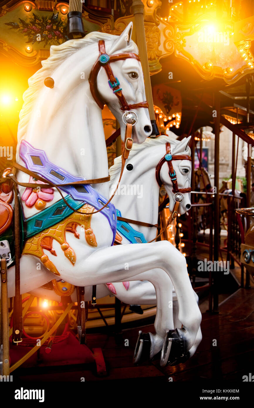 Detail of galloping carousel horses, Avignon, Provence-Alpes-Cote d ...