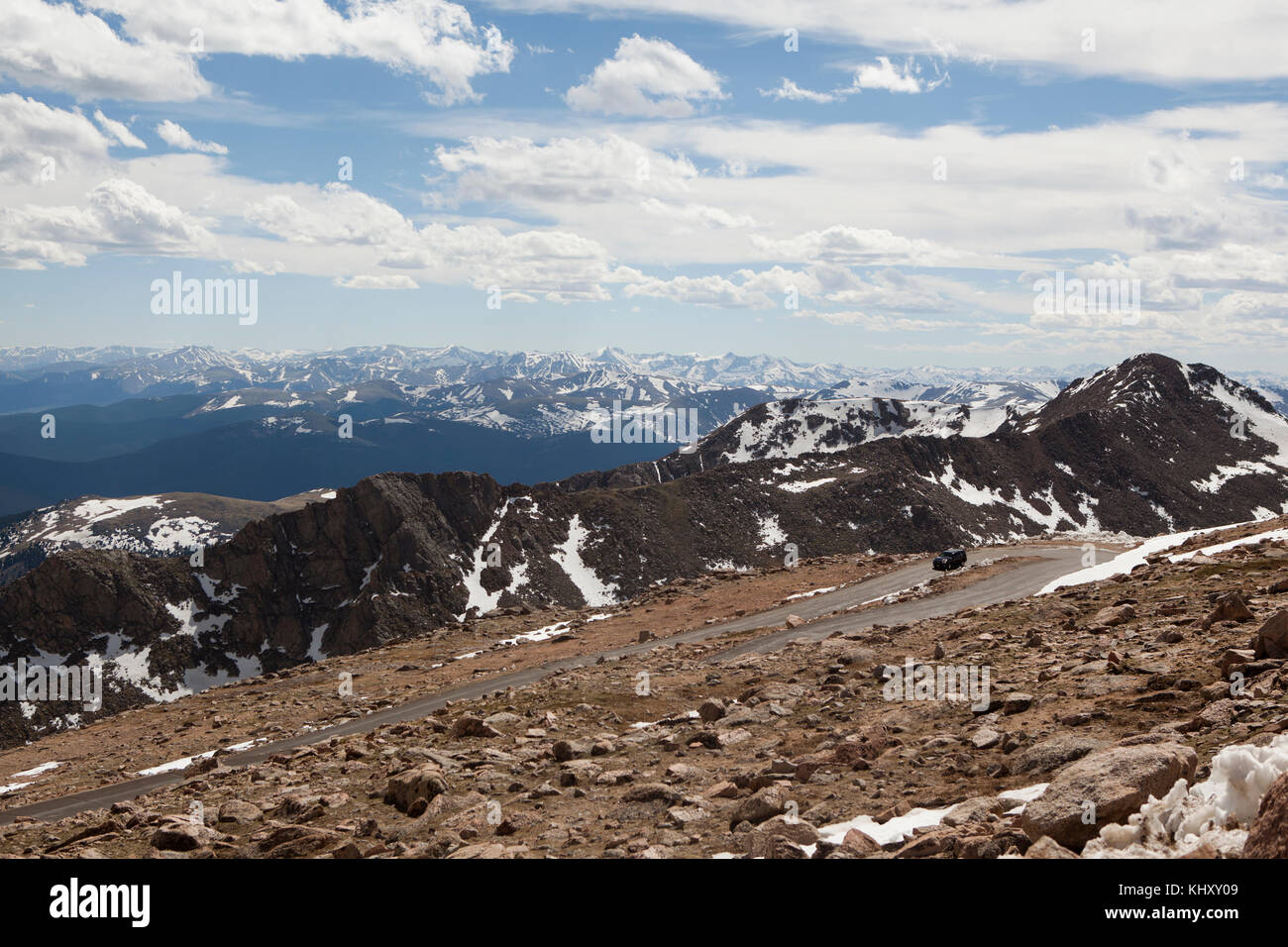 View from Mount Evans road over mountainous landscape, Colorado, USA Stock Photo