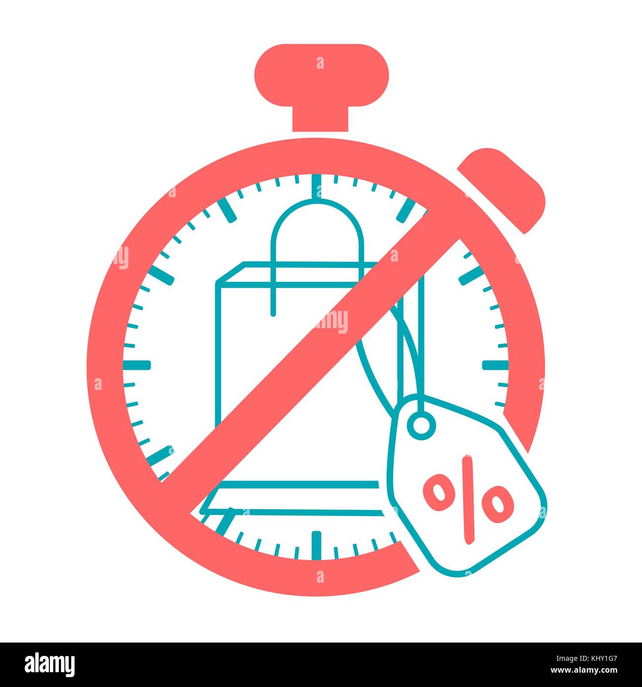 concept of refusing purchases during the day in the form of a package with discounts, sale in the prohibiting sign. Icon in the linear style Stock Vector