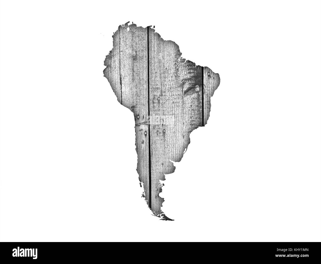 Map of South America on weathered wood Stock Photo - Alamy