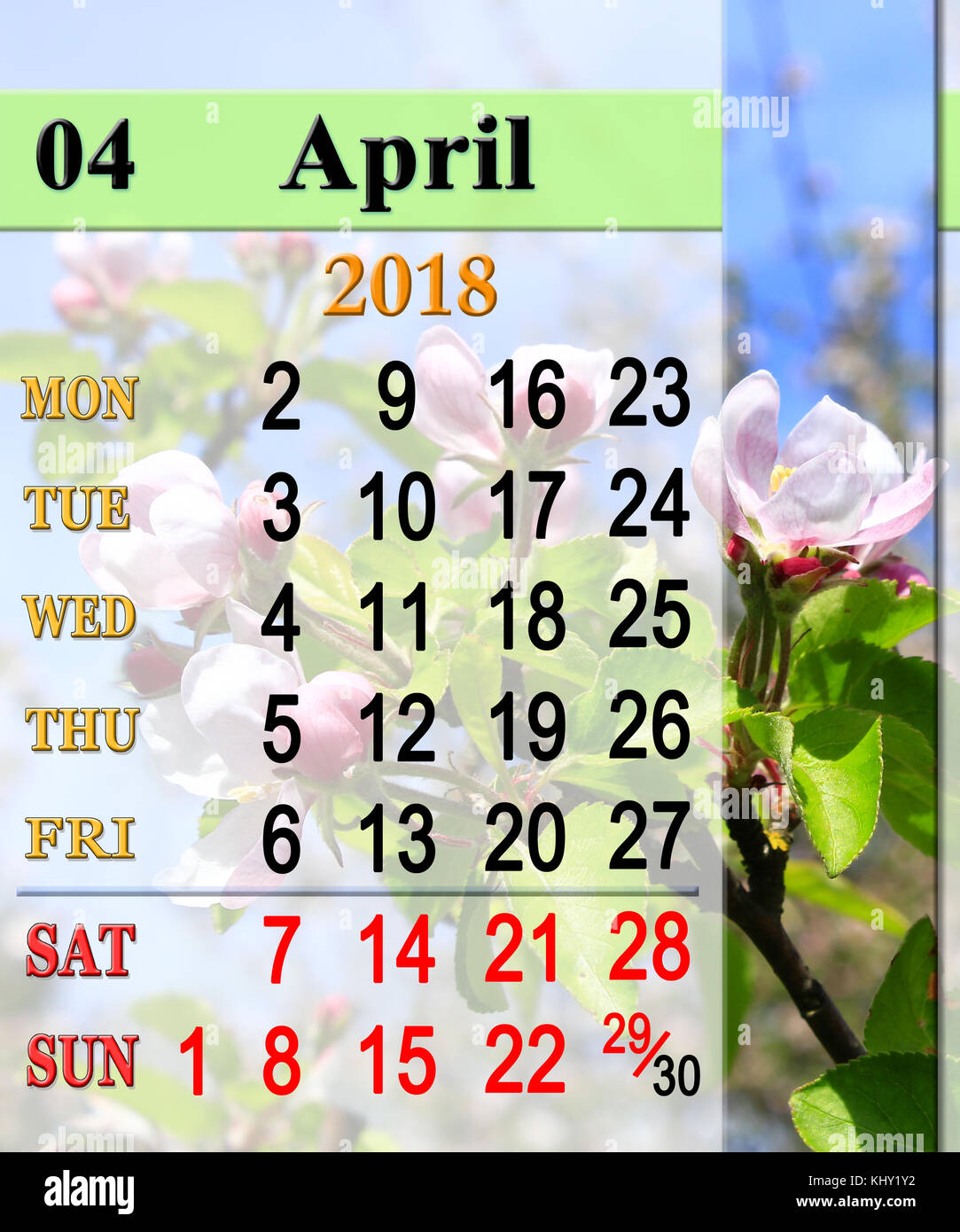 Calendar For April 2018