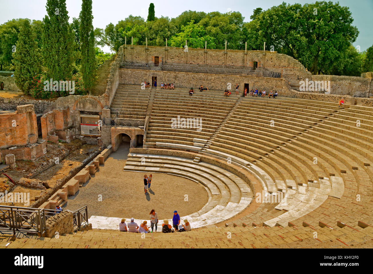 Grand theatre at the ruined Roman city of Pompeii at Pompei Scavi, near Naples, Italy. Stock Photo