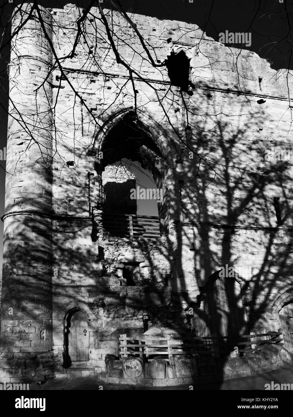 Tree Shadow on The Kings Tower at Knaresborough Castle in North Yorkshire England Stock Photo