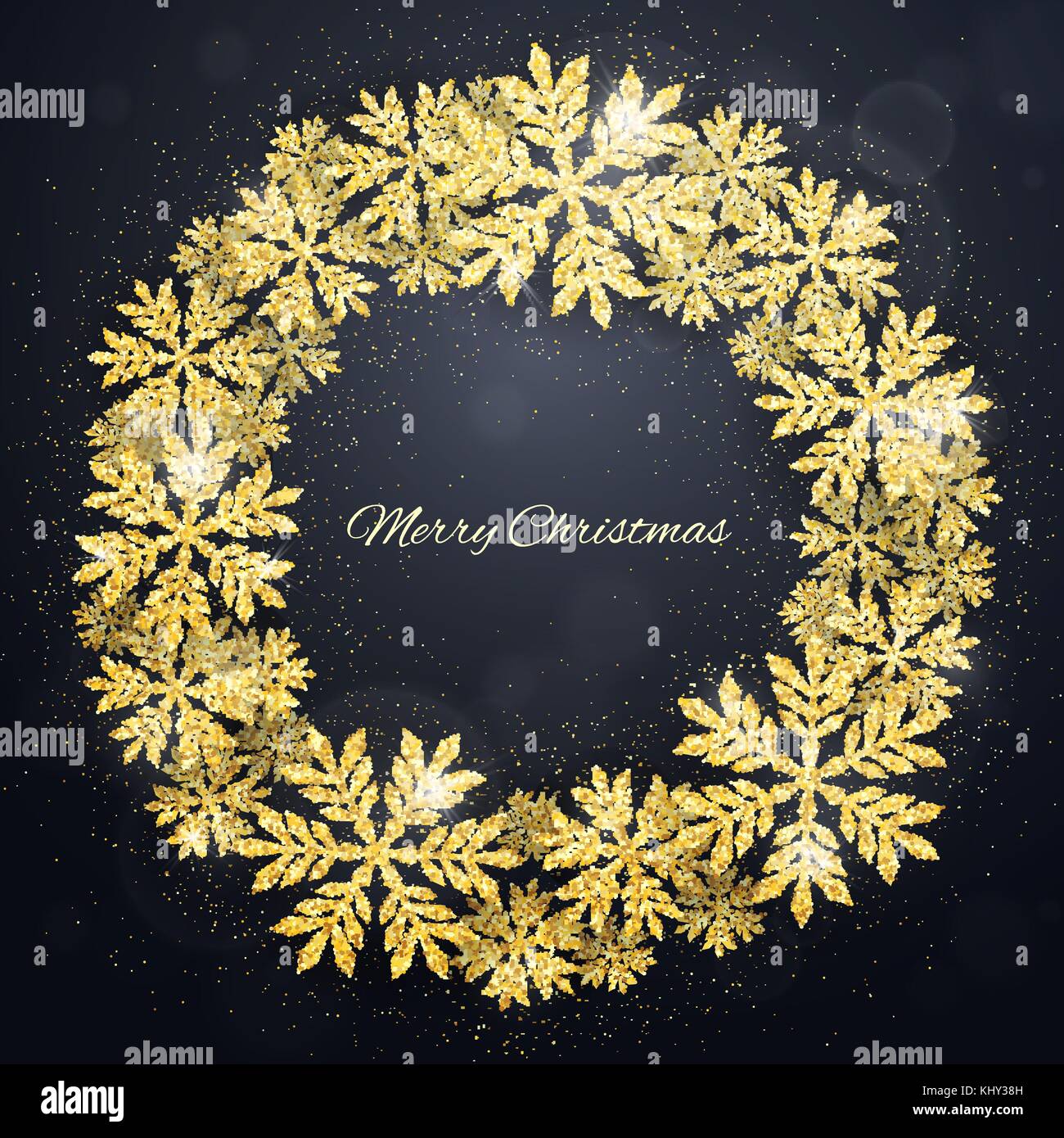 Merry Christmas and Happy New Year greeting card with gold glittering ...