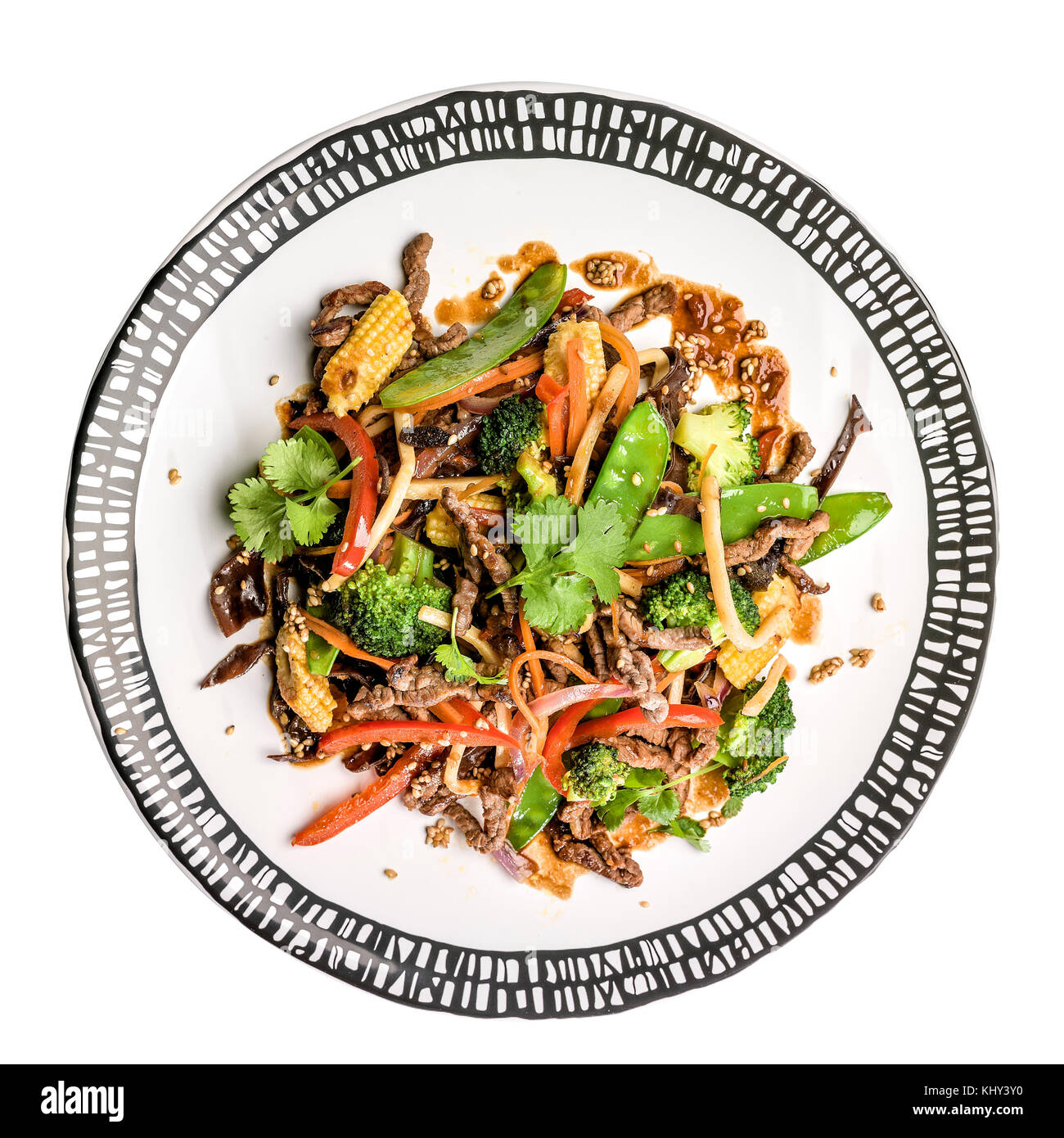A plate with wok food. From above Stock Photo - Alamy
