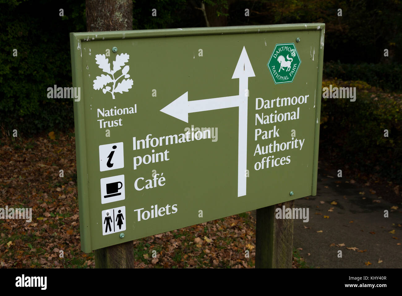 Entrance sign in the car park of Parke House in Bovey Tracey, Devon, England, UK. Stock Photo