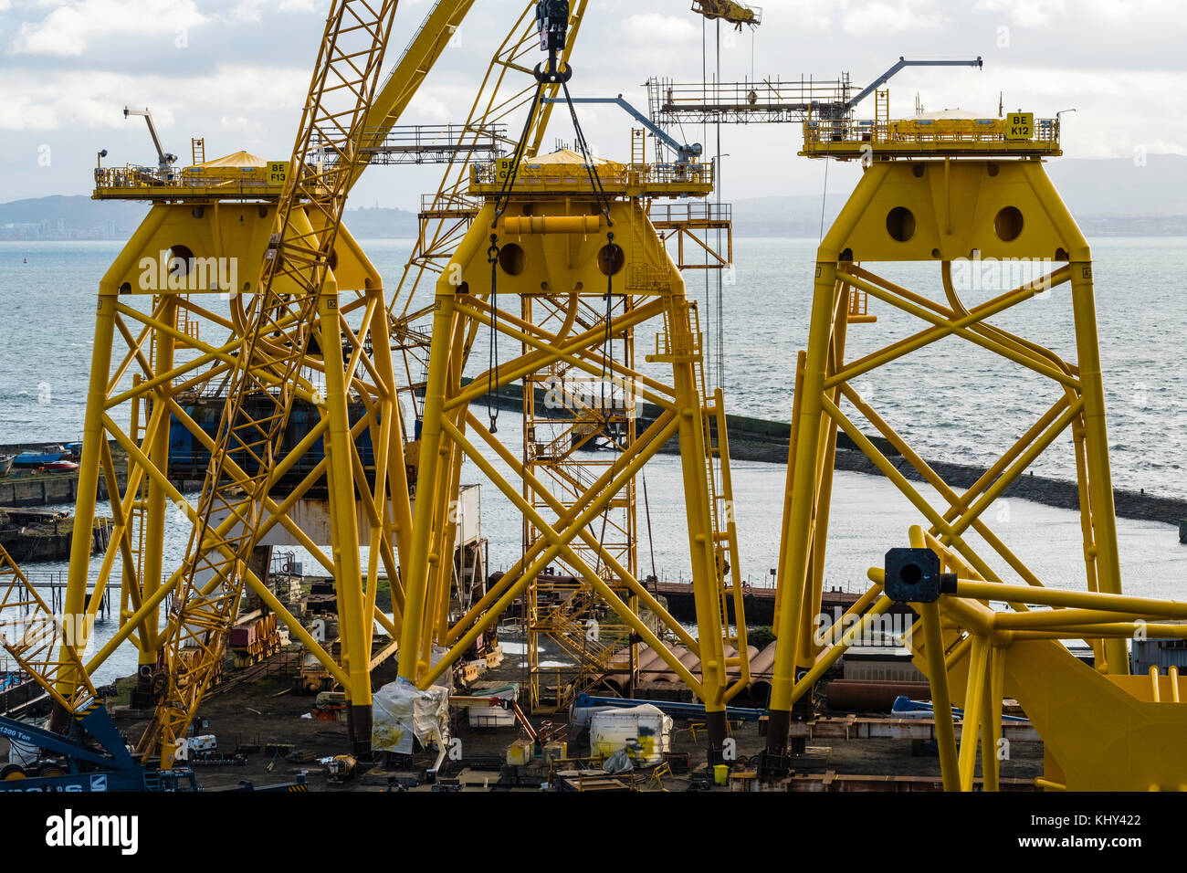 View of Burntisland Fabrications yard at Burntisland in Fife , Scotland, UK. They fabricate platforms and modules for the offshore oil, gas and renewa Stock Photo