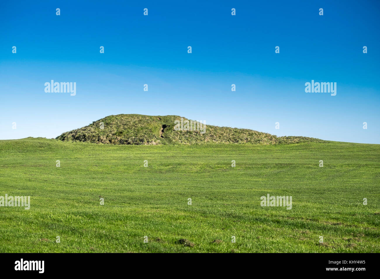 A round Bronze Age barrow tumulus in Newquay Cornwall UK. Stock Photo