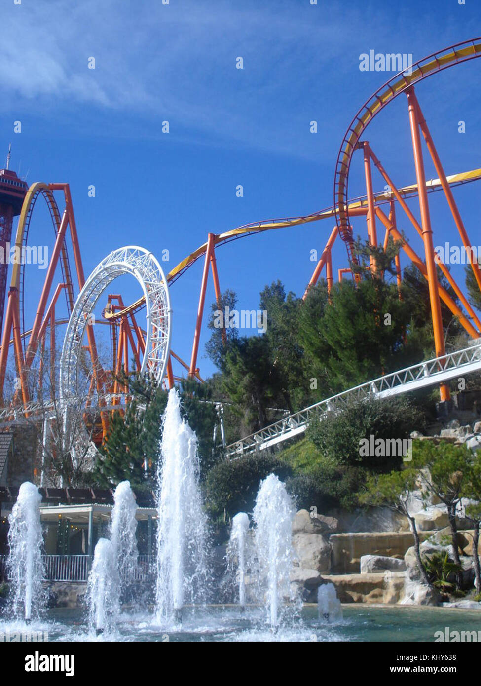 Six Flags Magic Mountain Fountain Stock Photo