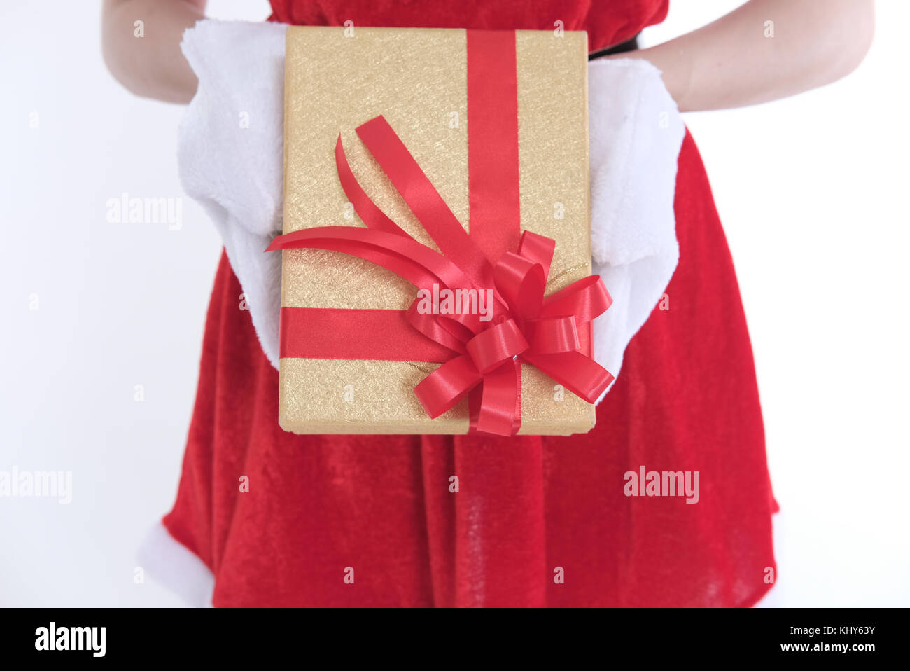 portrait of asian woman in santa claus dress on white background. girl ...
