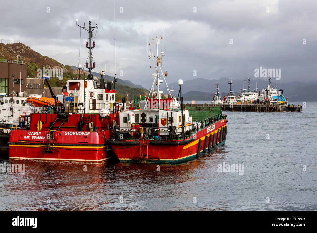 A variety of colourful vessels berthed at the quayside in Kyle of Lochalsh, Highland, Scotland, UK Stock Photo