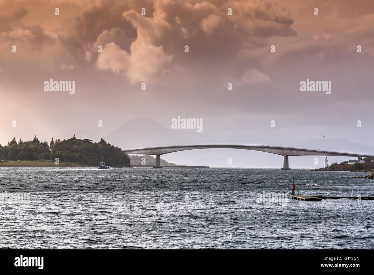 The Skye Bridge crosses the Kyle of Lochalsh and has connected the Isle of Skye with the mainland since 1995, Highland, Scotland, UK Stock Photo